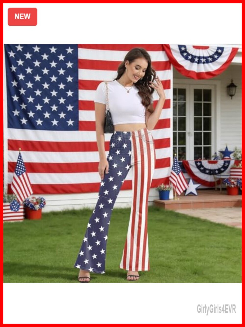 Women's American Flag Flare Leggings Bell Bottom Pants 4th of July - Picture 2 of 4
